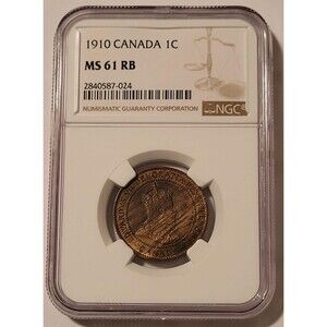 Canada George V 1910 Large Cent MS61 RB NGC